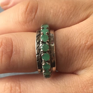 Emerald Band, Natural Emerald, 1 Carat Emerald, May Birthstone, Double Band, Half Eternity Ring, Bezel Ring, Bezel Band, Solid Silver Ring image 5