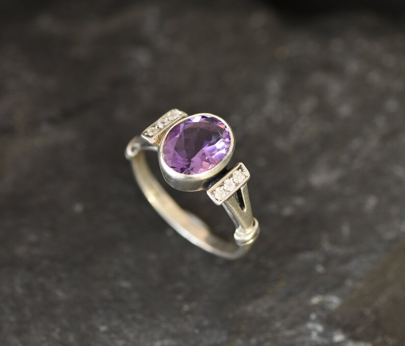 Dark Amethys Ring February Birthstone Purple Diamond Ring Solid Silver Ring Vintage Ring Promise Ring Natural Amethyst Dainty Ring