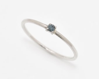 Blue Diamond Ring, White Gold Diamond Ring, Dainty Blue Diamond Ring, 14k Gold Diamond Ring, White Gold Engagement Ring, Adina Stone