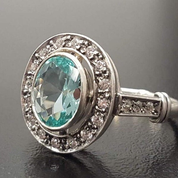 Aquamarine Ring, Created Aquamarine, Victorian Ring, Blue Vintage Ring, Unique Stone Ring, Blue Diamond Ring, Vintage Ring, 925 Silver Ring