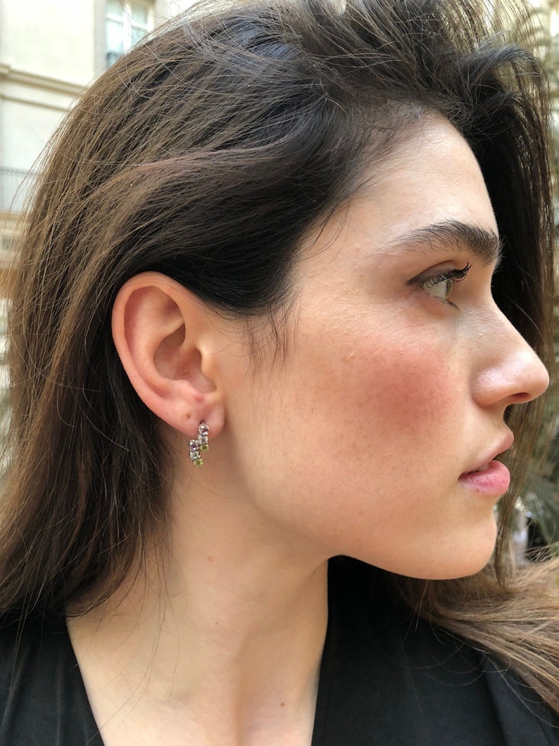 Emerald Earrings, Natural Emerald, Natural Ruby, Red and Green, Vintage Earrings, May Birthstone, July Birthstone, Antique, Solid Silver image 9