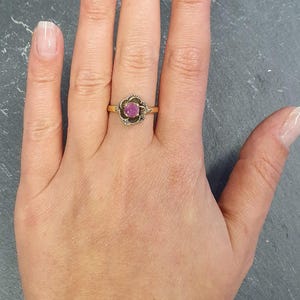 Ruby Ring, Gold Ruby Ring, Natural Ruby Ring, July Birthstone, Gold Flower Ring, Vintage Flower Ring, Gold Floral Ring, Solid Silver Ring image 8