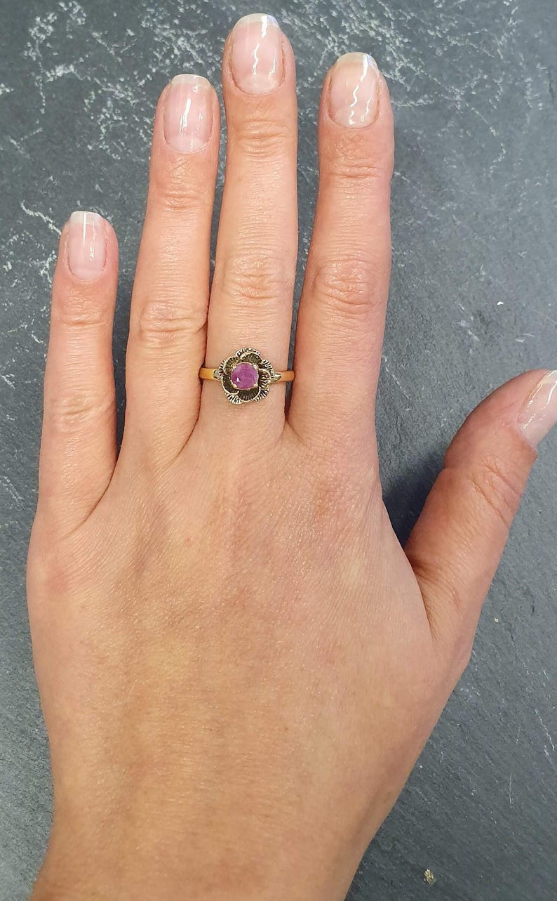 Ruby Ring, Gold Ruby Ring, Natural Ruby Ring, July Birthstone, Gold Flower Ring, Vintage Flower Ring, Gold Floral Ring, Solid Silver Ring image 8
