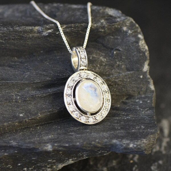 Moonstone Pendant, Antique Necklace, Natural Moonstone, June Birthstone, Fire Moonstone, Vintage Pendant, Bridal Necklace, 925 Solid Silver