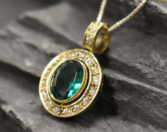 Gold Emerald Pendant, Emerald Pendant, Created Emerald, Victorian Pendant, Green Vintage Pendant, Gold Plated Pendant, Antique Gold Pendant