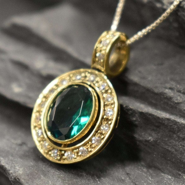 Gold Emerald Pendant, Emerald Pendant, Created Emerald, Victorian Pendant, Green Vintage Pendant, Gold Plated Pendant, Antique Gold Pendant