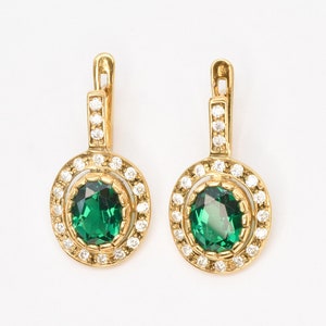 Gold Emerald Earrings, Created Emerald, Green Drop Earrings, Vintage Emerald Earrings, Elegant Oval Earrings, Gold Vermeil, Gold By Adina