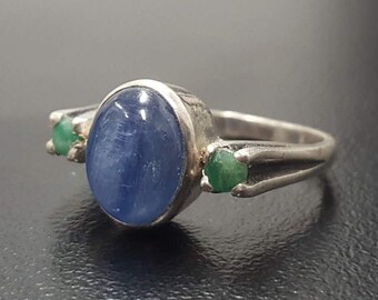 Kyanite Ring, Natural Kyanite, Natural Emerald, Blue Vintage Ring, African Kyanite Ring, Blue Kyanite Ring, Solid Silver Ring, Vintage Rings