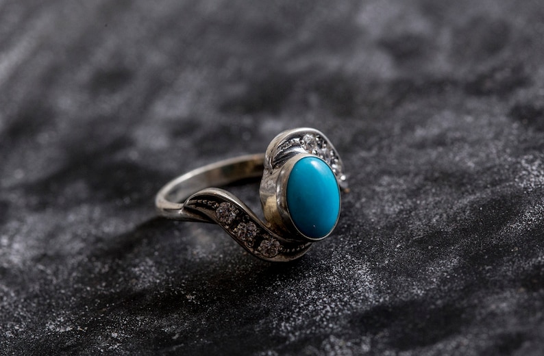 2 Carats Vintage Ring Natural Turquoise Solid Silver Ring Arizona Turquoise Sleeping Beauty Turquoise Turquoise Ring Real Turquoise