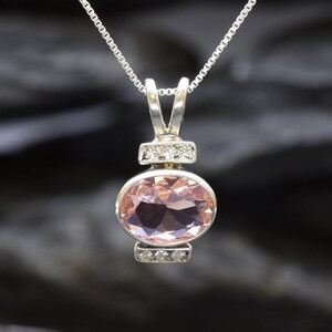 Morganite Pendant, Created Morganite, Pink Oval Necklace, Antique Pendant, Valentine Gift for Her, Gift for Wife, Pink Pendant, Solid Silver image 9