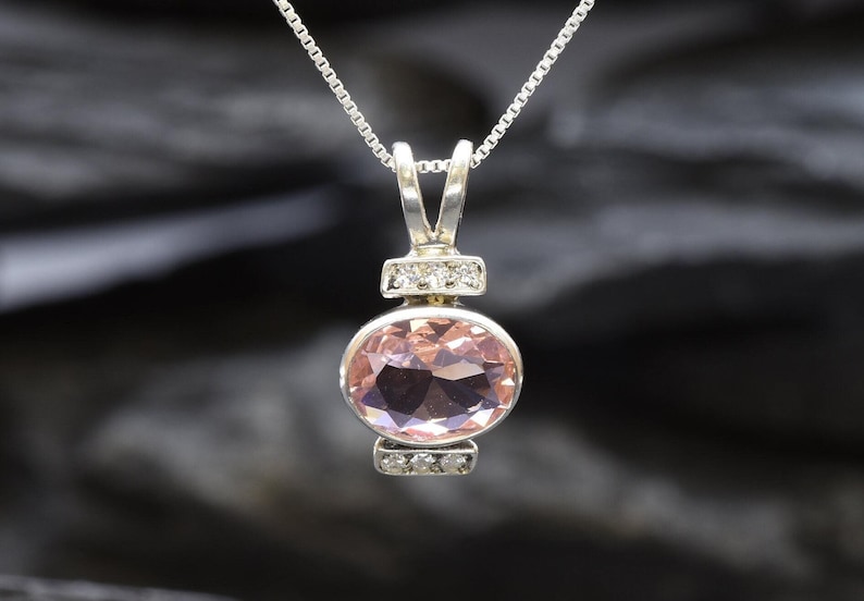 Morganite Pendant, Created Morganite, Pink Oval Necklace, Antique Pendant, Valentine Gift for Her, Gift for Wife, Pink Pendant, Solid Silver image 9