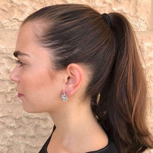 Vintage Diamond Earrings, Diamond Flower Earrings, CZ Diamonds, 2 Carats Diamonds, Antique Earrings, Solid Silver, Pure Silver