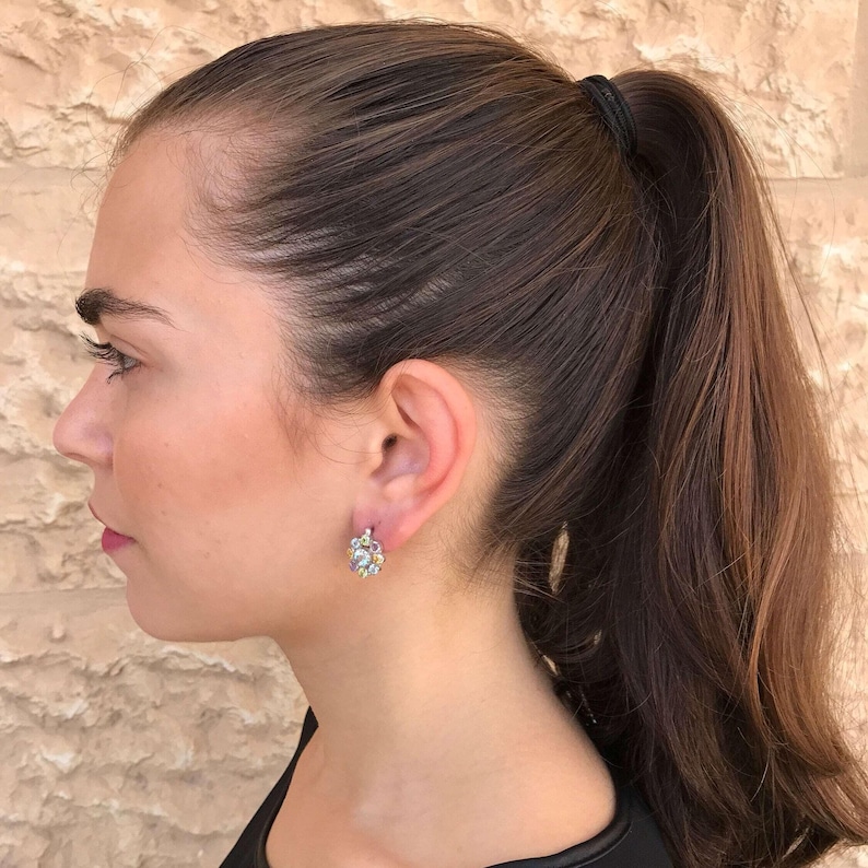 Vintage Diamond Earrings, Diamond Flower Earrings, CZ Diamonds, 2 Carats Diamonds, Antique Earrings, Solid Silver, Pure Silver