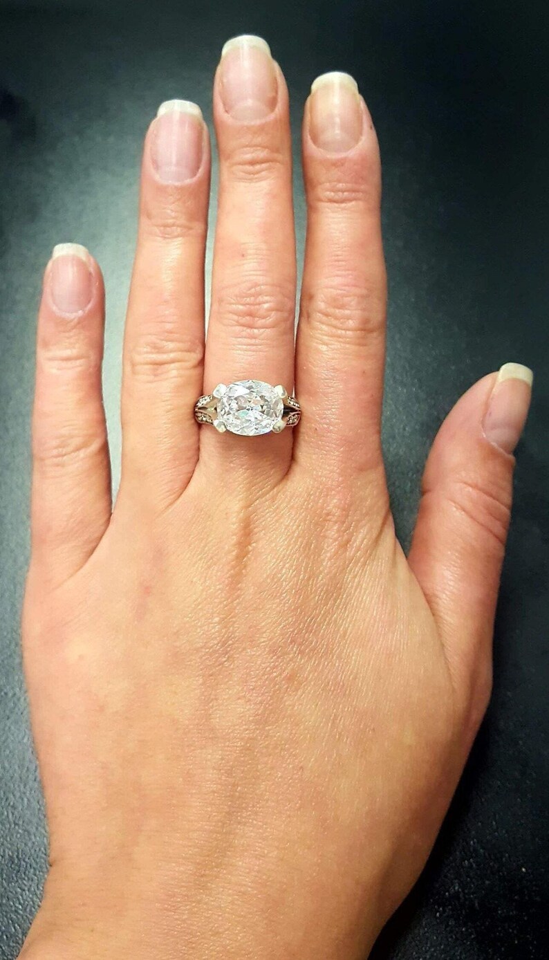 Anillo de diamantes, Diamante creado, Anillo horizontal, Anillo de diamantes vintage, Anillo blanco, Anillo vintage, Anillo de plata maciza, Anillo brillante, Diamante imagen 8