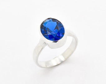 Sapphire Ring, Blue Sapphire Ring, Created Sapphire, Promise Ring, Sapphire Bezel Ring, Blue Diamond Ring, Royal Blue Ring, Solid Silver
