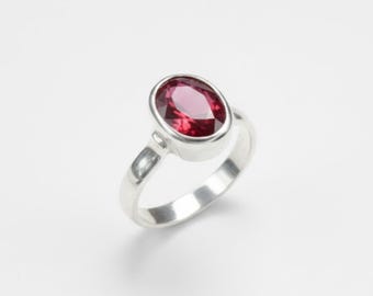Red Ruby Ring, Created Ruby, July Birthstone Ring, Solitaire Ruby Ring, 3 Carat Ruby Ring, Silver Ruby Ring, Gift For Her, Adina Stone
