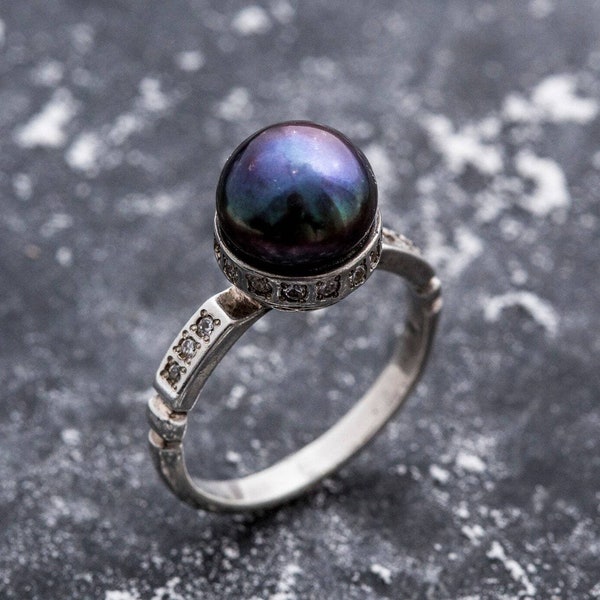 Real Pearl Ring, Black Pearl Ring, Natural Pearl, June Birthstone, Black Pearl, Real Pearl, Vintage Rings, 925 Silver Ring, Grey Pearl