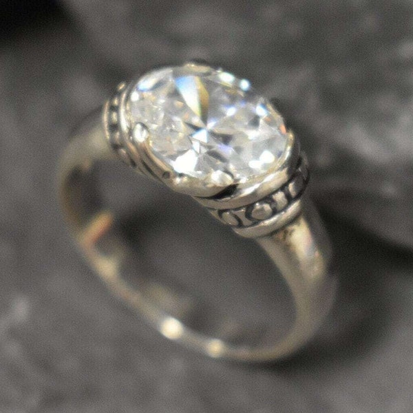 Bohemian Ring, Diamond Ring, Created CZ Diamond, Vintage Ring, Tribal Ring, Sparkly Ring, Solitaire Ring, Horizontal Ring, 925 Silver Ring