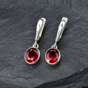 Red Dangling Earrings, Silver Ruby Earrings, Drop Ruby Earrings, July Birthstone, Oval Ruby, Red Earrings, Adina Stone, 925 Sterling Silver