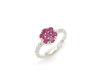Ruby Ring, Natural Ruby Ring, Ruby Flower Ring, Promise Ring, July Birthstone, Vintage Ring, Solid Silver Ring, Silver Flower Ring, Red Ring