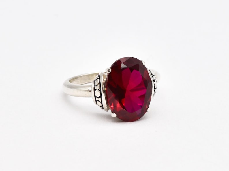Red Ruby Ring, Created Ruby Ring, Red Tribal Ring, Large Ruby Ring, July Birthstone Ring, Ruby Statement Ring, Vintage Ring, Adina Stone image 3
