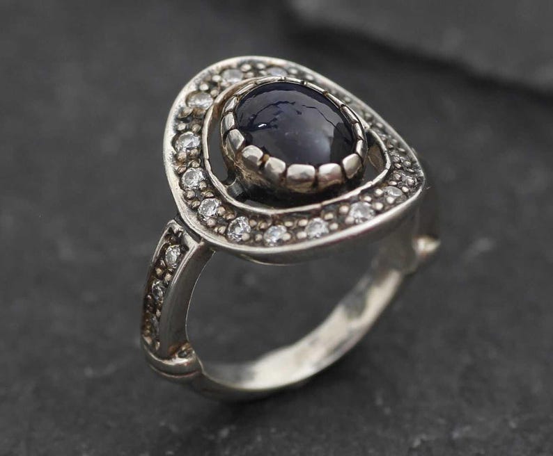 Vintage Saphir Ring, natürlicher Saphir, Ring Blau Oval, Blau Vintage Ring, Blau Cocktail Ring, Ring massiv Silber, Geschenk für sie, Adina Stein Bild 2
