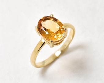 Citrine Ring, Gold Citrine Ring, Natural Citrine, November Ring, Gold Solitaire Ring, Vintage Gold Ring, Yellow Dimond Ring, 925 Silver Ring