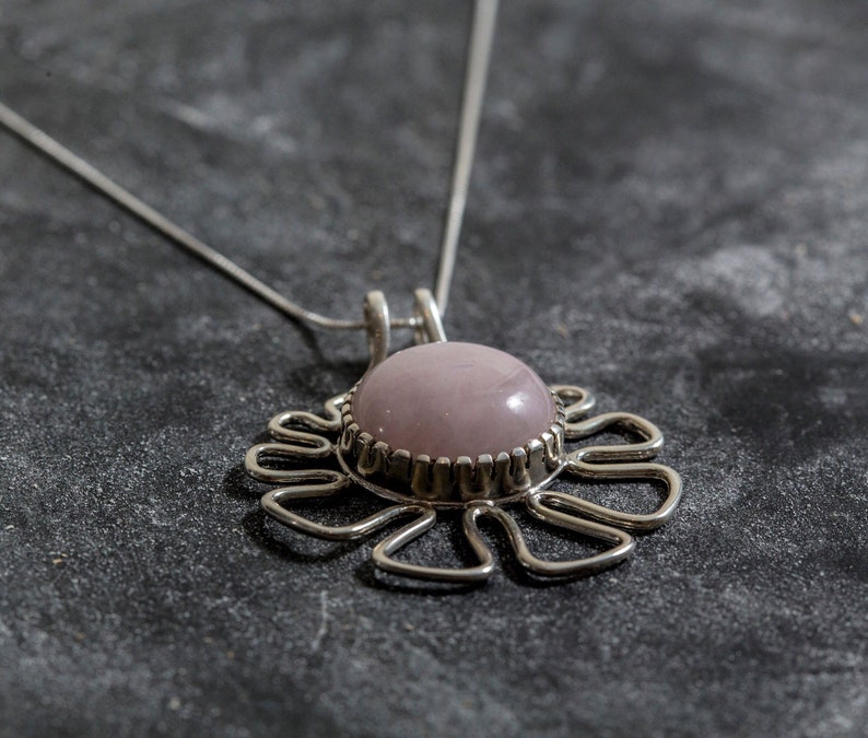 Natural Rose Quartz Silver Pendant January Birthstone Unique Pendant Rose Quartz Pink Pendant Flower Pendant Rose Quartz Pendant
