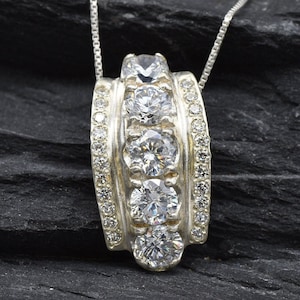 Diamond Pendant, Vintage Necklace, Sparkly Necklace, Created Diamond, Cubic Zirconia Pendant, Cubic Zirconia Necklace, CZ Necklace, Silver