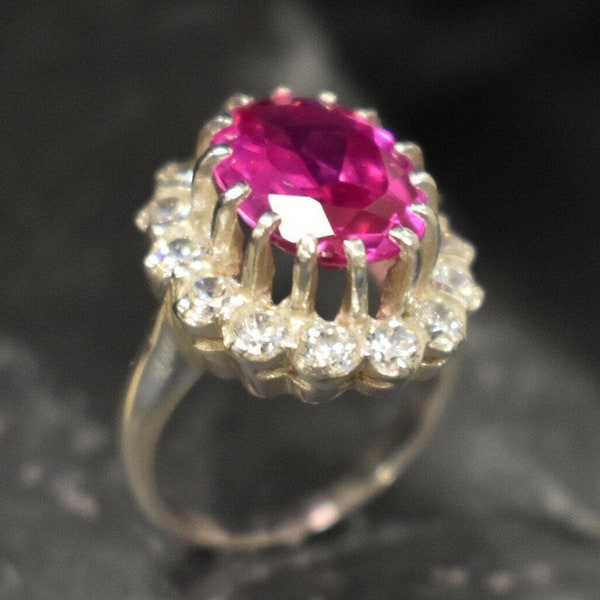 Pink Victorian Ring, Created Alexandrite, Engagement Ring, Pink Diamond Ring, Princess Diana Ring, Royal Ring, Pink Ring, Solid Silver Ring