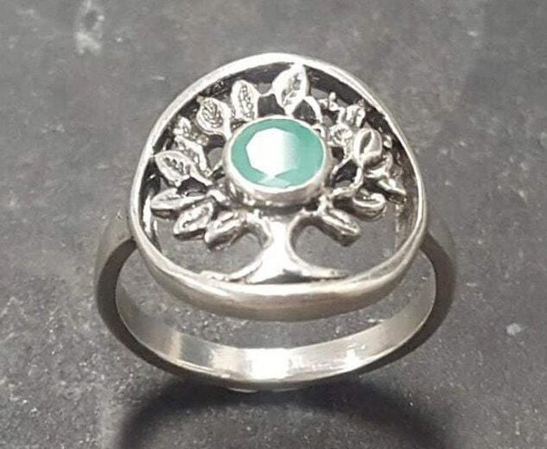 Green Emerald Ring, Natural Emerald Ring, May Birthstone, Silver Tree Ring, Vintage Tree Ring, Tree Of Life Ring, May Ring, 925 Silver Ring image 8