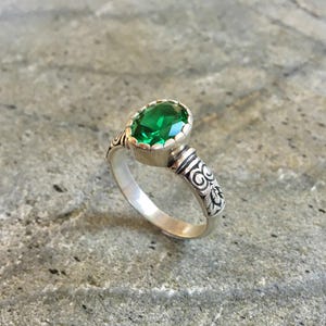 Tribal Ring, Emerald Ring, Created Emerald, Green Vintage Ring, Green Diamond Ring, Sparkly Ring, Green Emerald Ring, Sterling Silver Ring image 3