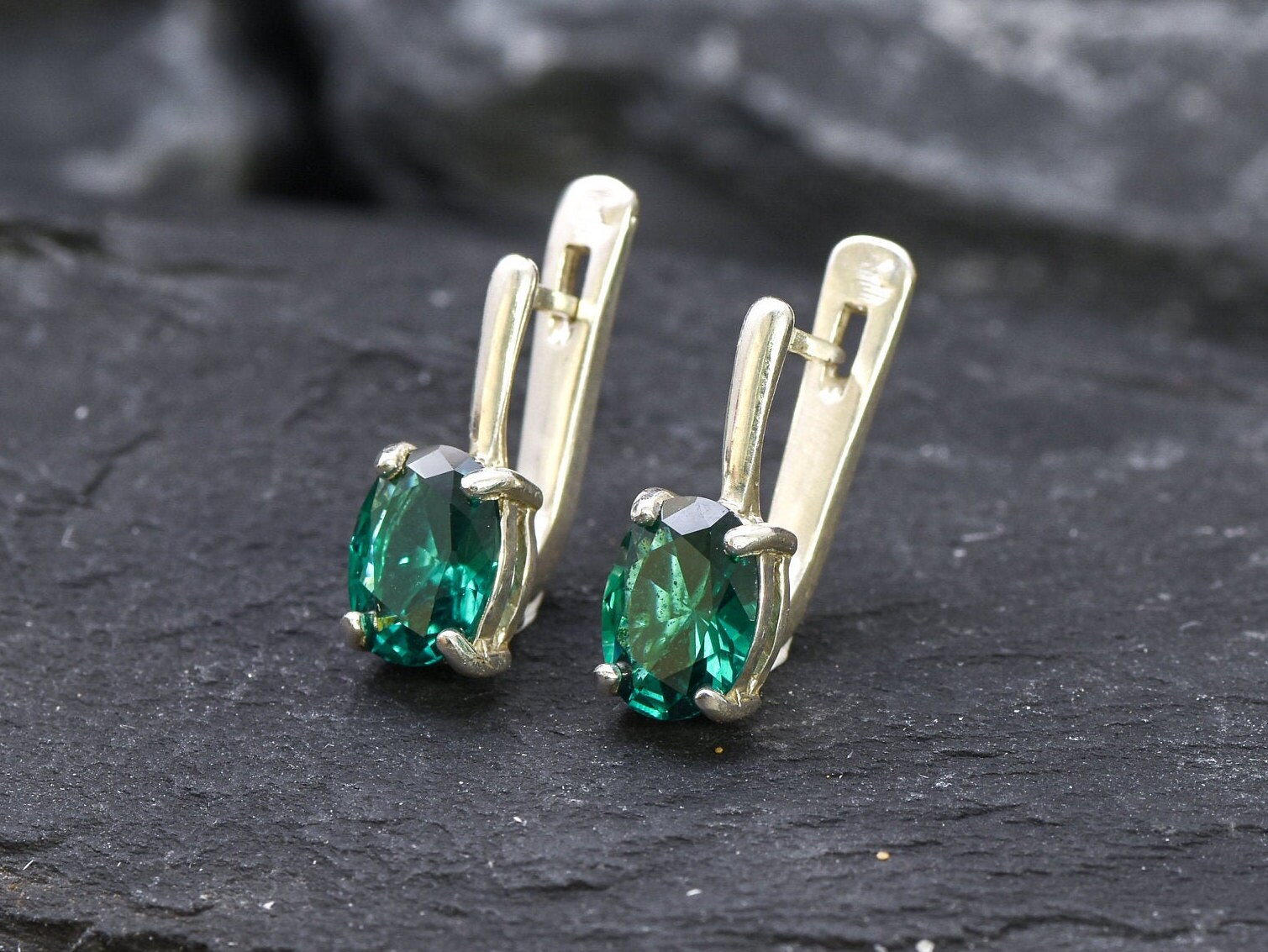 Small Emerald Earrings Created Emerald Stud Earrings Oval