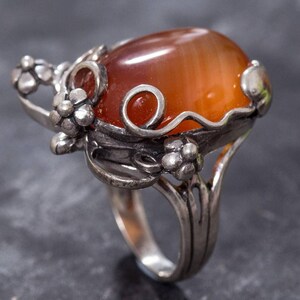 Carnelian Ring, Natural Carnelian, Red Gemstone Ring, Leaf Ring, Healing Stone, Red Ring, Vintage Rings, Red Stone, Solid Silver Ring, Agate image 7