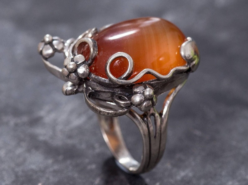 Carnelian Ring, Natural Carnelian, Red Gemstone Ring, Leaf Ring, Healing Stone, Red Ring, Vintage Rings, Red Stone, Solid Silver Ring, Agate image 7