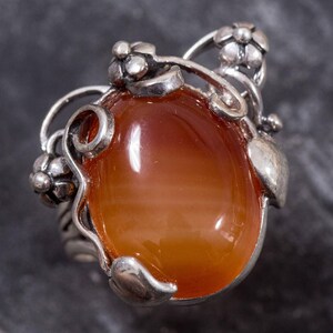 Carnelian Ring, Natural Carnelian, Red Gemstone Ring, Leaf Ring, Healing Stone, Red Ring, Vintage Rings, Red Stone, Solid Silver Ring, Agate image 8
