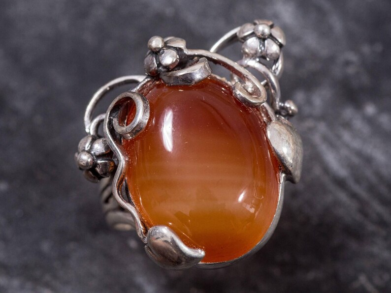 Carnelian Ring, Natural Carnelian, Red Gemstone Ring, Leaf Ring, Healing Stone, Red Ring, Vintage Rings, Red Stone, Solid Silver Ring, Agate image 8