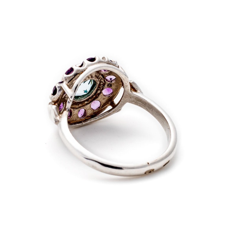 Victorian Ring, Blue Topaz Ring, Amethyst Ring, Birthstone Ring, Round Vintage Ring, Natural Topaz Ring, Round Silver Ring, 925 Silver Ring image 9