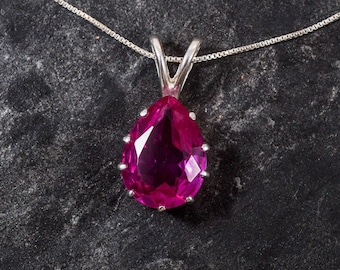 Pink Alexandrite Pendant, Created Alexandrite Necklace, June Birthstone Necklace, Pink Teardrop Necklace, Gift for Her, Adina Stone