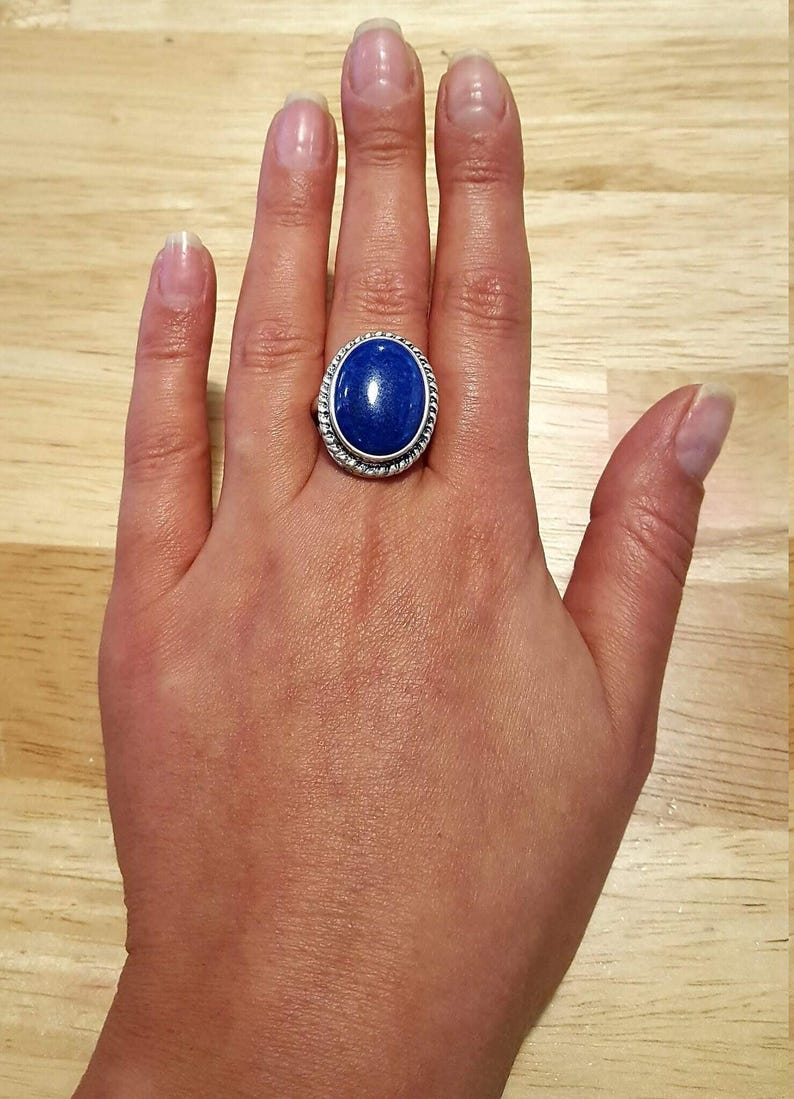 Large Lapis Ring, Lapis Lazuli Ring, Natural Lapis Lazuli, Blue Ring, Victorian Ring, Solid Silver Ring, December Birthstone, Lapis Lazuli image 8