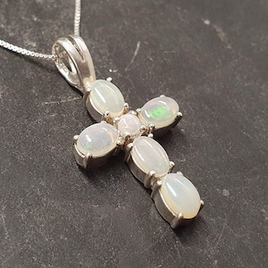 Cross Pendant, Australian Opal Pendant, Opal Necklace, White Cross Pendant, Symbolic Pendant, Christian Pendant, White Cross, Silver Pendant