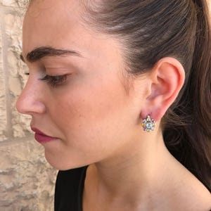 Vintage Diamond Earrings, Diamond Flower Earrings, CZ Diamonds, 2 Carats Diamonds, Antique Earrings, Solid Silver, Pure Silver