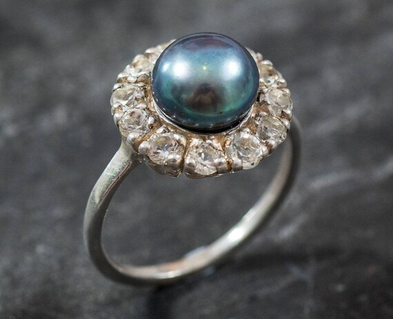 Bague avec perle noire naturelle bague topaze blanche bague topaze naturelle pierre de naissance de juin bague perle fleur bague perle vintage pierre Adina Etsy France