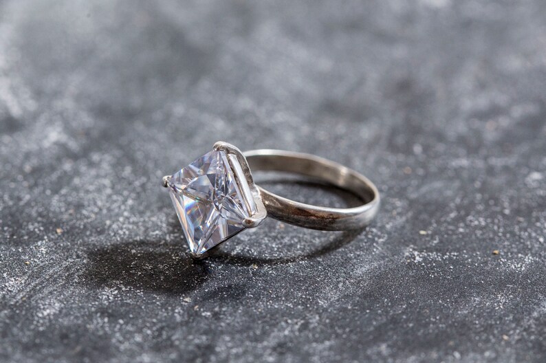 Sparkly Ring Diamond Unique Ring Solid Silver Ring Square Ring Engagement Ring Created Diamond Ring Created Diamond Rhombus Ring