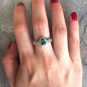 Tribal Emerald Ring, Created Emerald, Antique Ring, Vintage Ring, Bohemian Ring, Thick Band Ring, Sterling Silver Ring, Green Solitaire Ring image 7
