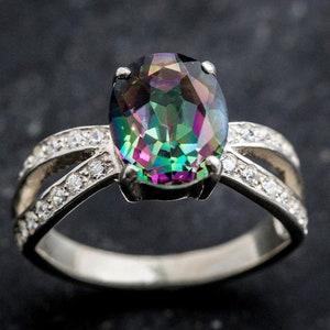 Mystic Topaz Ring, Vintage Ring, Natural Topaz, Topaz Engagement Ring, Mystic Topaz, December Birthstone, Antique Ring, Sterling Silver Ring