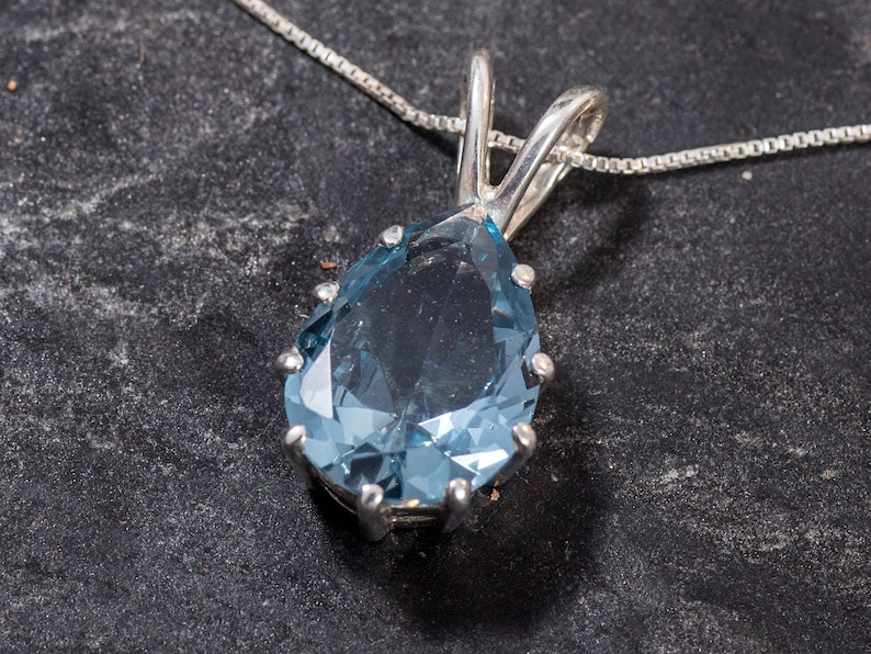 Aquamarine Pendant Teardrop Pendant Created Aquamarine Aqua Etsy UK
