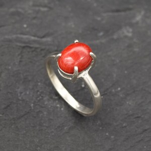 Red Coral Ring, Natural Coral, Solitaire Ring, Promise Ring, Simple Ring, Red Oval Ring, 3 Carat Ring, Proposal Ring, Solid Silver Ring image 3