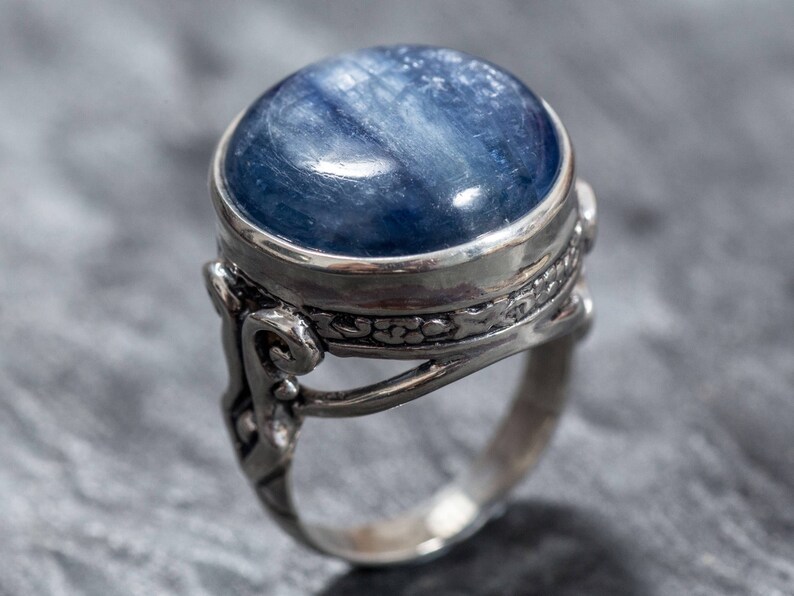 Kyanite Ring, Blue Kyanite, Natural Kyanite, Blue Kyanite Ring, Large Stone Ring, African Kyanite, Vintage Ring, Solid Silver Ring, Kyanite image 10