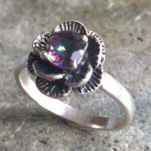 Flower Ring, Mystic Topaz Ring, Natural Topaz, Vintage Flower Ring, Topaz Flower Ring, December Birthstone, Solid Silver Ring, Silver Flower image 2